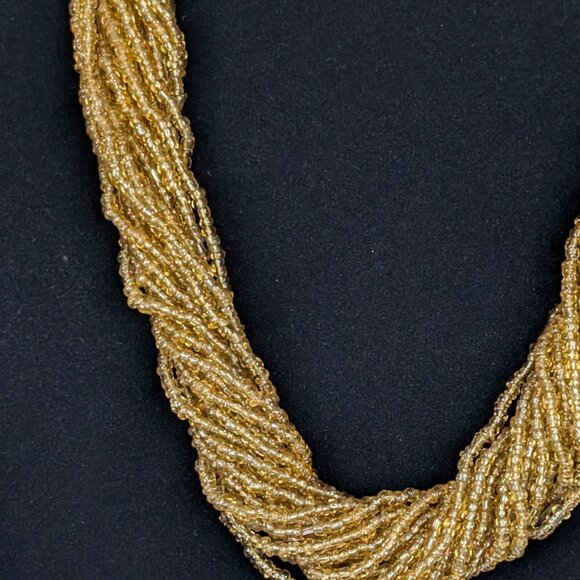 V. 20-Strand Yellow Seed Bead Torsade Necklace - Picture 3 of 6
